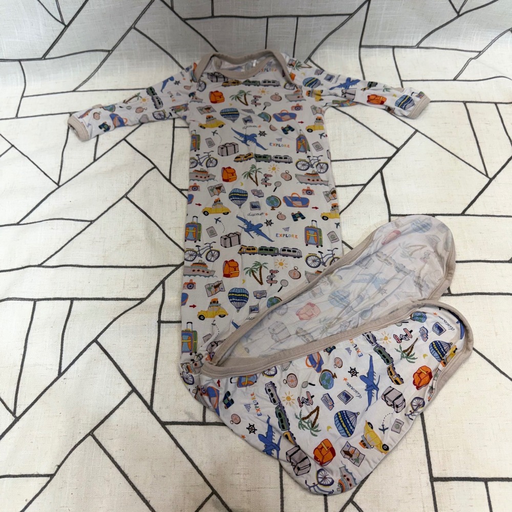 Bestaroo Knotted‎ Sleeper Gown 0-3 Months White Travel Explore Bamboo Viscose